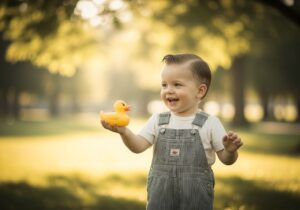 boy with rubber duck