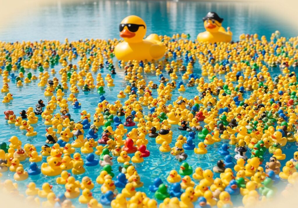 Rubber ducks in large pool