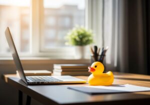 Rubber duck sitting on a desk